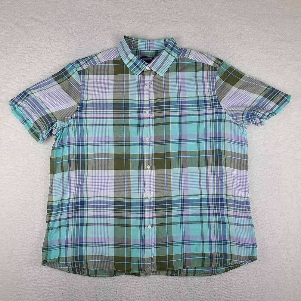 Vineyard Vines Shirt Mens 2XL XXL Blue Teal‎ Plaid Button Up Lightweight Cotton